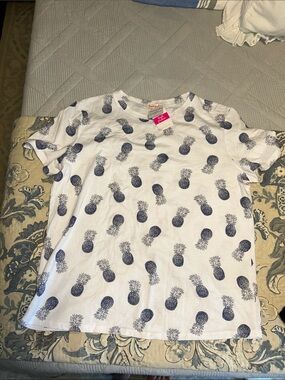 NWT! Fresh Produce  White Short-Sleeve Tee with Navy Pineapple Print
